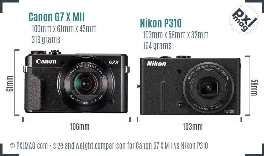 Canon G7 X MII vs Nikon P310 size comparison