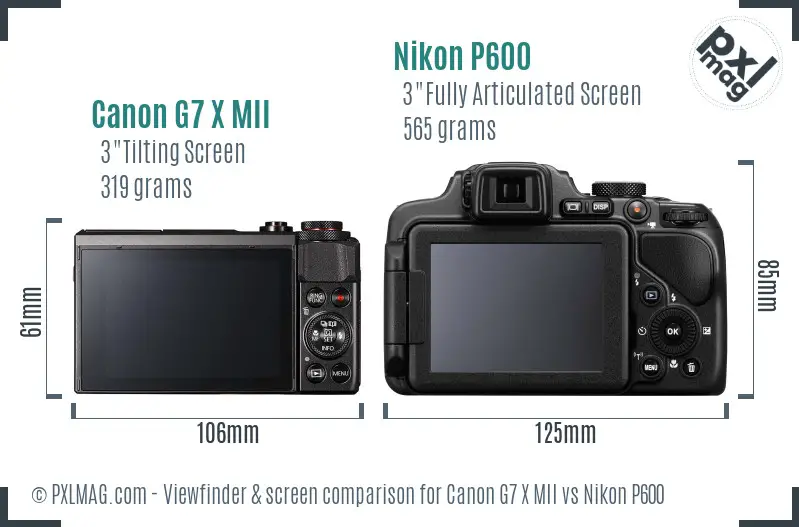 Canon G7 X MII vs Nikon P600 Screen and Viewfinder comparison
