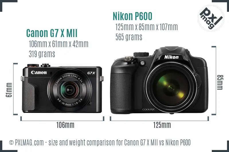 Canon G7 X MII vs Nikon P600 size comparison