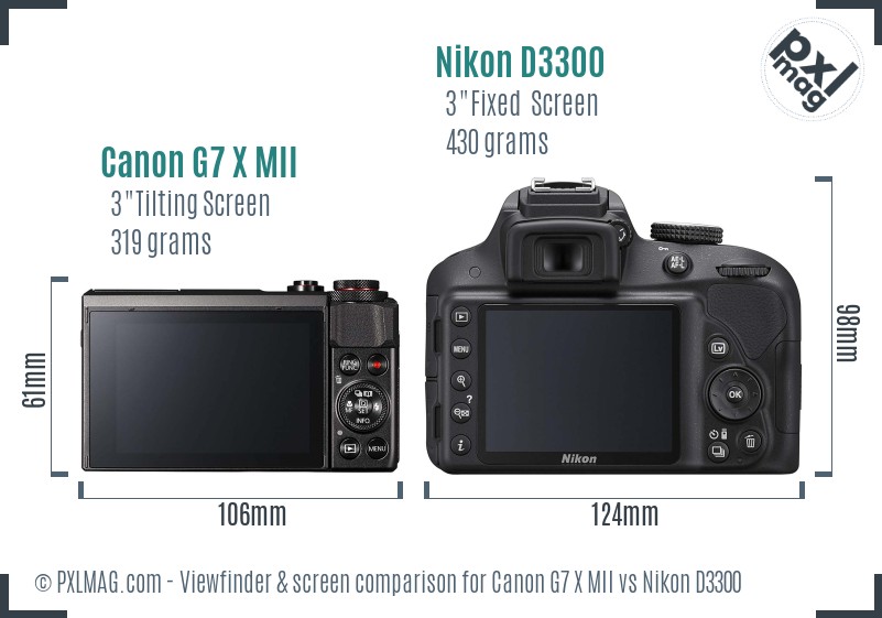 Canon G7 X MII vs Nikon D3300 Screen and Viewfinder comparison