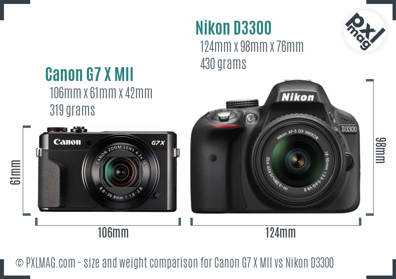 Canon G7 X MII vs Nikon D3300 size comparison