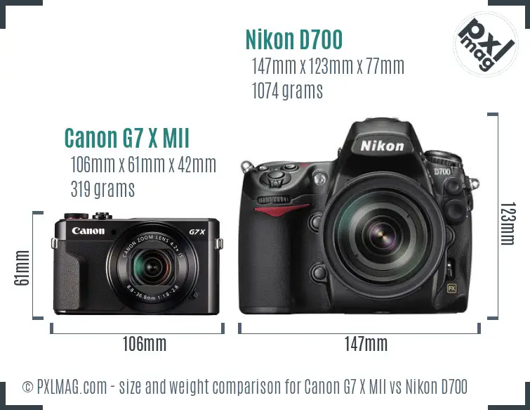 Canon G7 X MII vs Nikon D700 size comparison