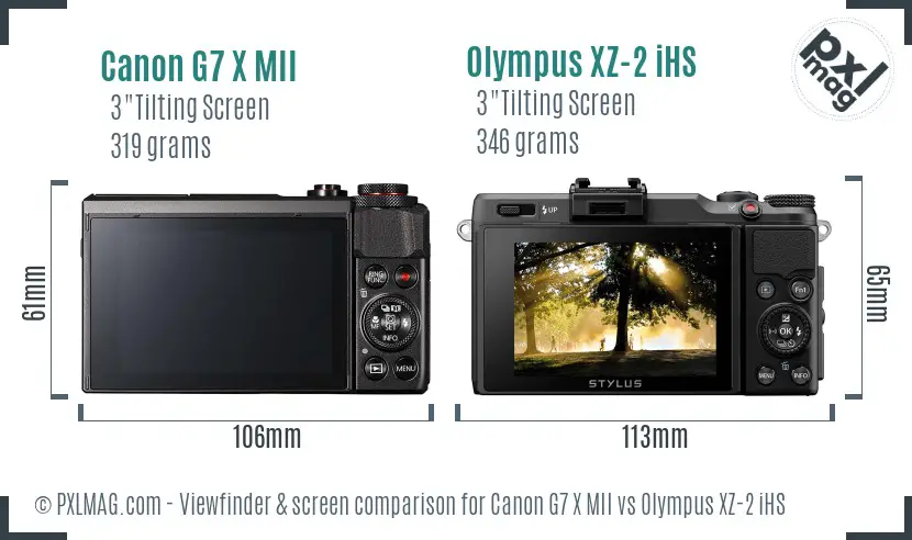 Canon G7 X MII vs Olympus XZ-2 iHS Screen and Viewfinder comparison