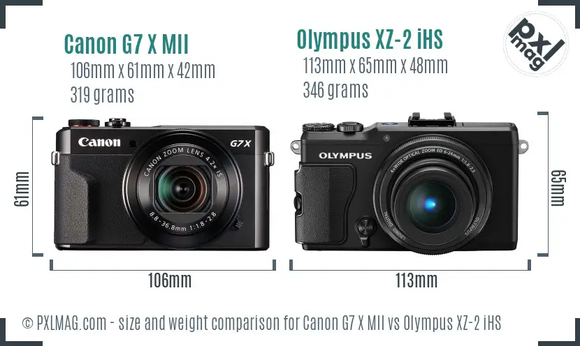 Canon G7 X MII vs Olympus XZ-2 iHS size comparison