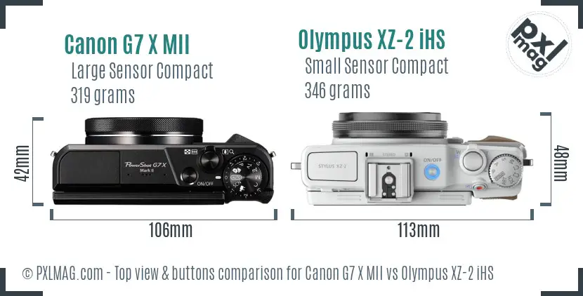 Canon G7 X MII vs Olympus XZ-2 iHS top view buttons comparison