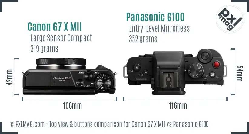 Canon G7 X MII vs Panasonic G100 top view buttons comparison Canon G7 X MII vs Panasonic G100 top view buttons comparison