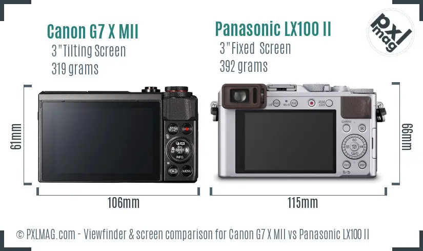 Canon G7 X MII vs Panasonic LX100 II Screen and Viewfinder comparison