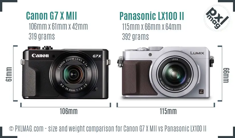 Canon G7 X MII vs Panasonic LX100 II size comparison