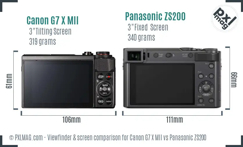 Canon G7 X MII vs Panasonic ZS200 Screen and Viewfinder comparison