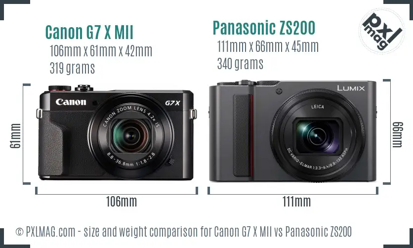 Canon G7 X MII vs Panasonic ZS200 size comparison