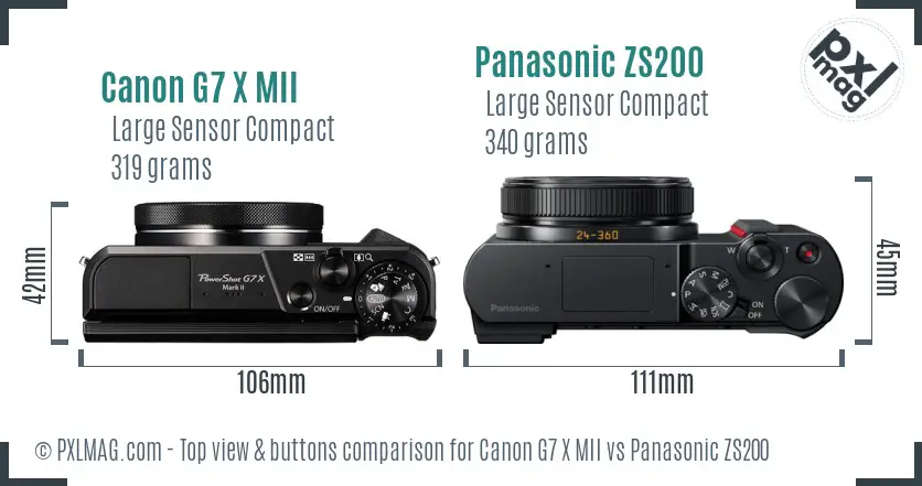 Canon G7 X MII vs Panasonic ZS200 top view buttons comparison