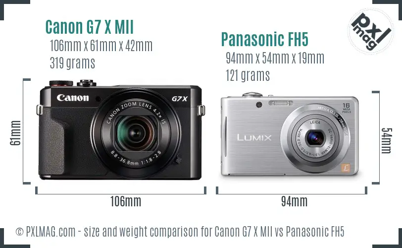 Canon G7 X MII vs Panasonic FH5 size comparison