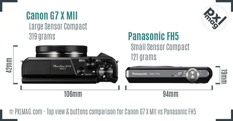 Canon G7 X MII vs Panasonic FH5 top view buttons comparison
