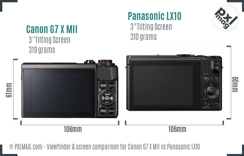 Canon G7 X MII vs Panasonic LX10 Screen and Viewfinder comparison