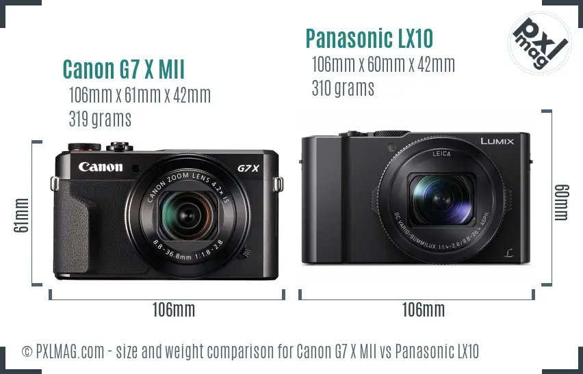 Canon G7 X MII vs Panasonic LX10 size comparison