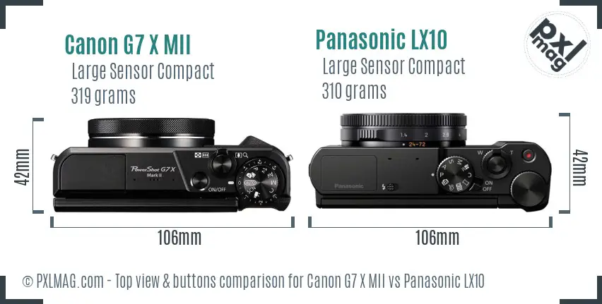 Canon G7 X MII vs Panasonic LX10 top view buttons comparison