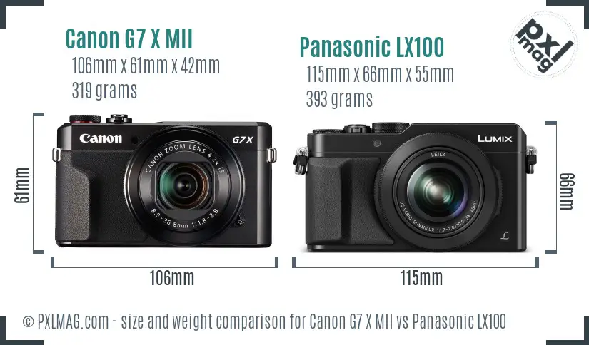 Canon G7 X MII vs Panasonic LX100 size comparison