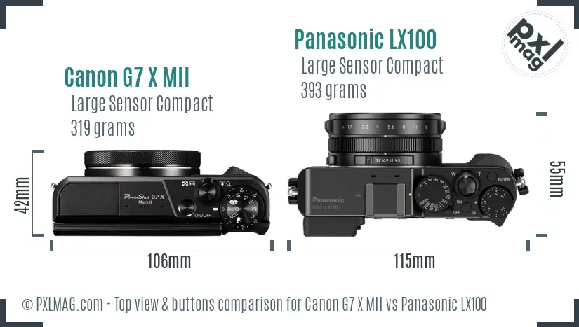 Canon G7 X MII vs Panasonic LX100 top view buttons comparison