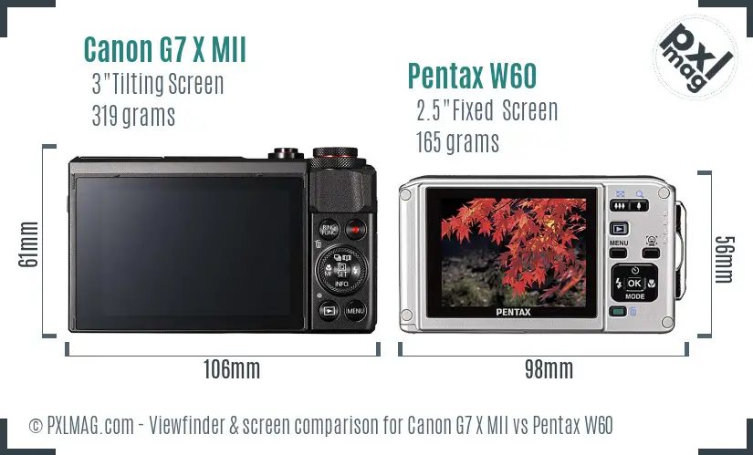 Canon G7 X MII vs Pentax W60 Screen and Viewfinder comparison