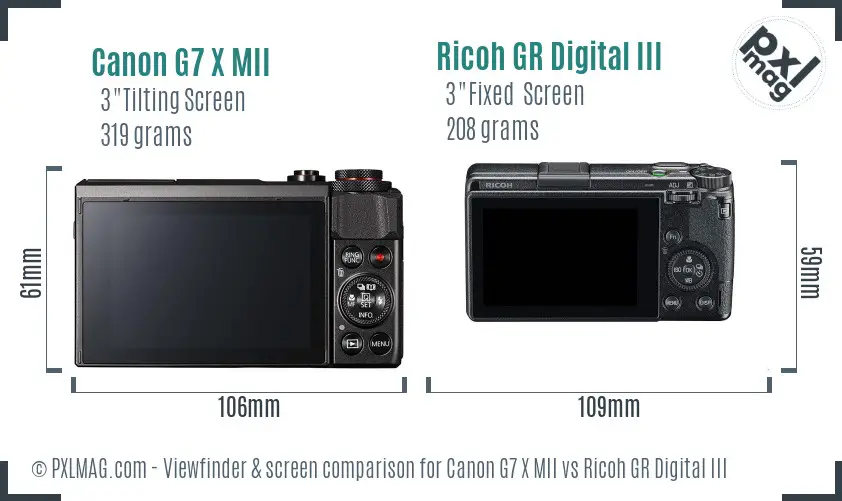 Canon G7 X MII vs Ricoh GR Digital III Screen and Viewfinder comparison