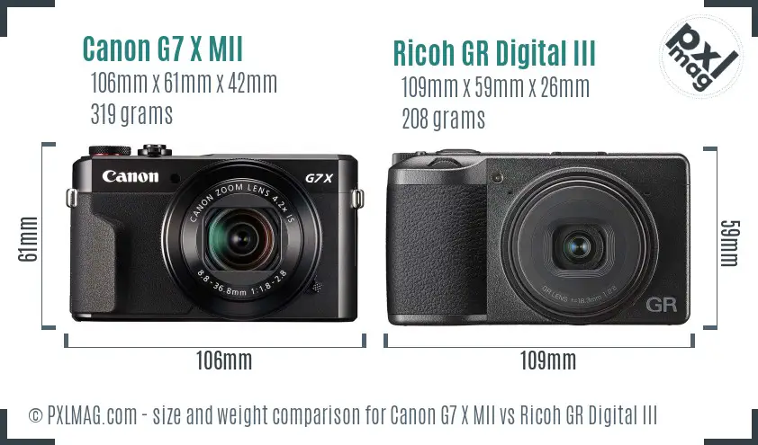 Canon G7 X MII vs Ricoh GR Digital III size comparison
