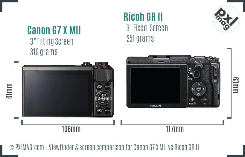 Canon G7 X MII vs Ricoh GR II Screen and Viewfinder comparison