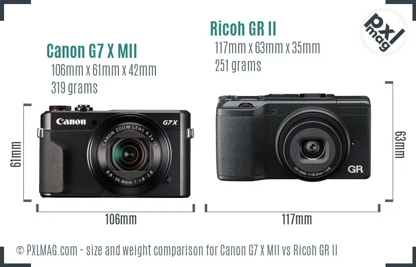 Canon G7 X MII vs Ricoh GR II size comparison