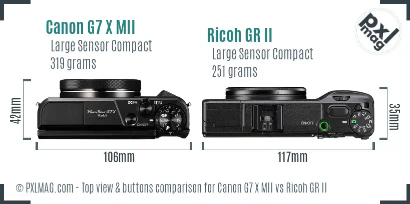 Canon G7 X MII vs Ricoh GR II top view buttons comparison