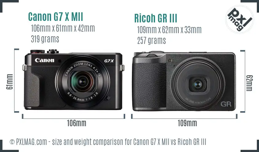 Canon G7 X MII vs Ricoh GR III size comparison