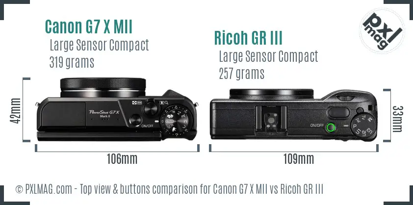 Canon G7 X MII vs Ricoh GR III top view buttons comparison