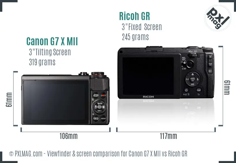 Canon G7 X MII vs Ricoh GR Screen and Viewfinder comparison