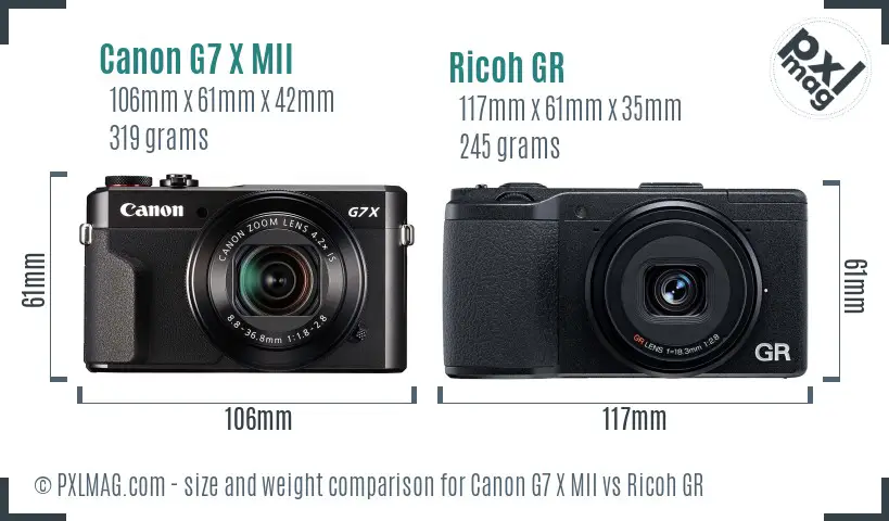 Canon G7 X MII vs Ricoh GR size comparison