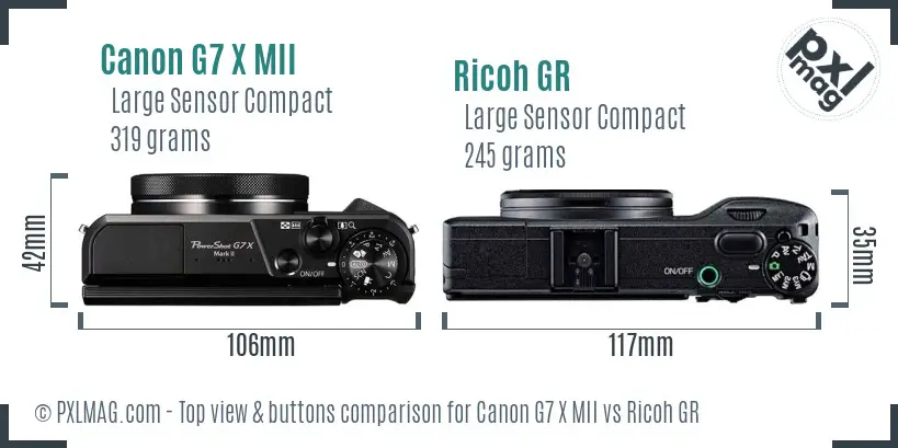 Canon G7 X MII vs Ricoh GR top view buttons comparison