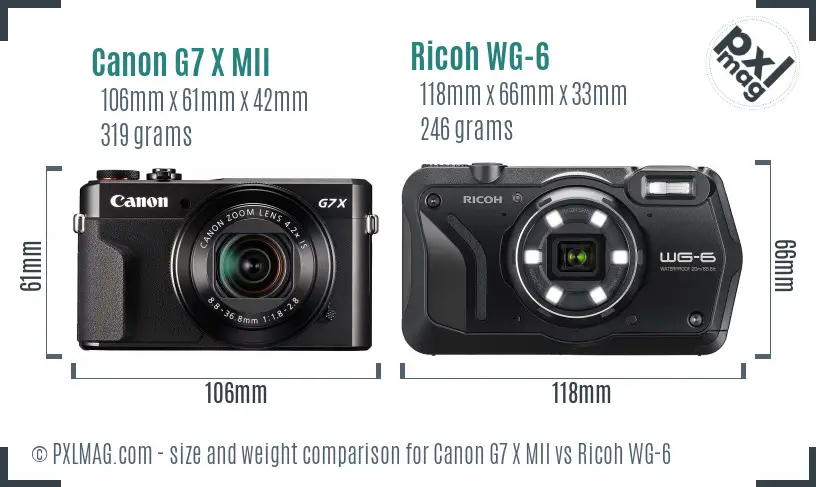 Canon G7 X MII vs Ricoh WG-6 size comparison
