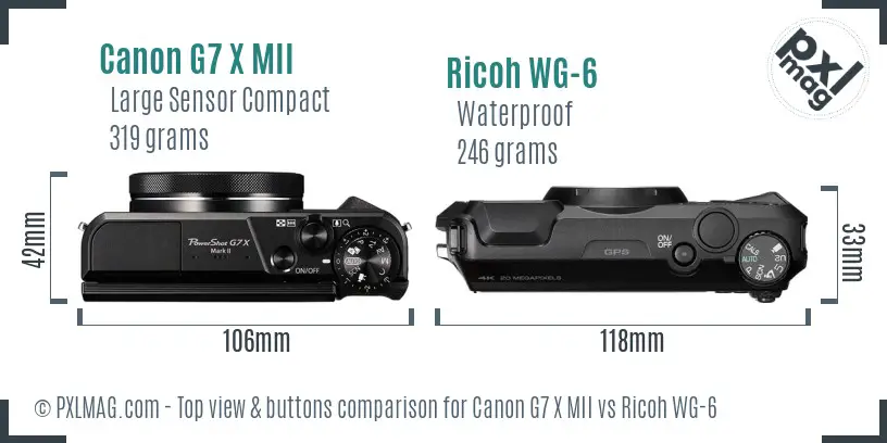 Canon G7 X MII vs Ricoh WG-6 top view buttons comparison