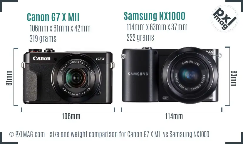 Canon G7 X MII vs Samsung NX1000 size comparison