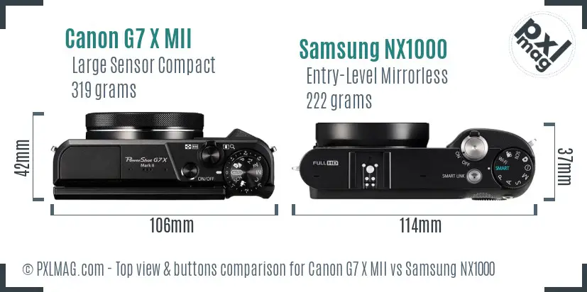 Canon G7 X MII vs Samsung NX1000 top view buttons comparison