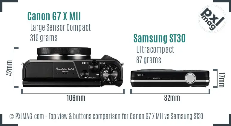 Canon G7 X MII vs Samsung ST30 top view buttons comparison