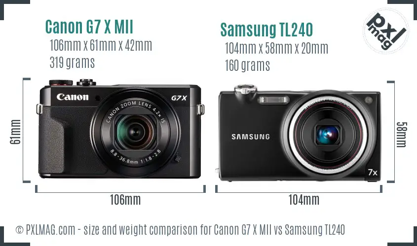 Canon G7 X MII vs Samsung TL240 size comparison