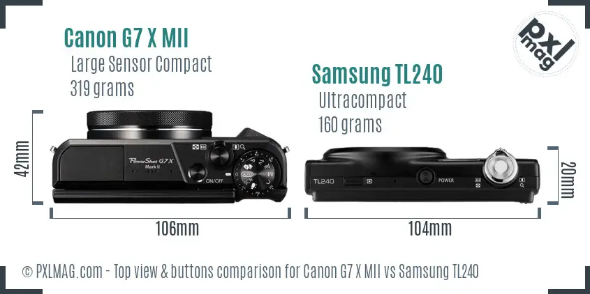 Canon G7 X MII vs Samsung TL240 top view buttons comparison
