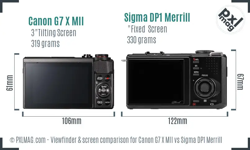 Canon G7 X MII vs Sigma DP1 Merrill Screen and Viewfinder comparison