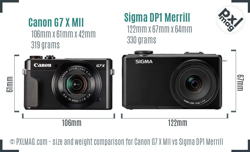 Canon G7 X MII vs Sigma DP1 Merrill size comparison