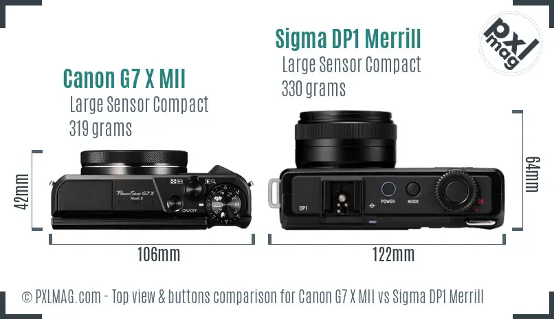 Canon G7 X MII vs Sigma DP1 Merrill top view buttons comparison