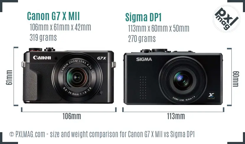 Canon G7 X MII vs Sigma DP1 size comparison