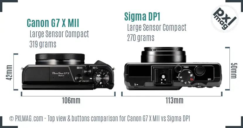 Canon G7 X MII vs Sigma DP1 top view buttons comparison
