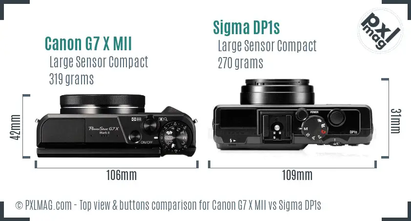 Canon G7 X MII vs Sigma DP1s top view buttons comparison
