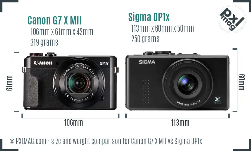 Canon G7 X MII vs Sigma DP1x size comparison