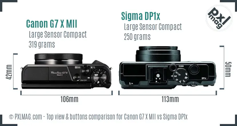 Canon G7 X MII vs Sigma DP1x top view buttons comparison