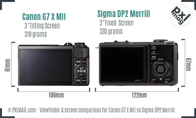 Canon G7 X MII vs Sigma DP2 Merrill Screen and Viewfinder comparison
