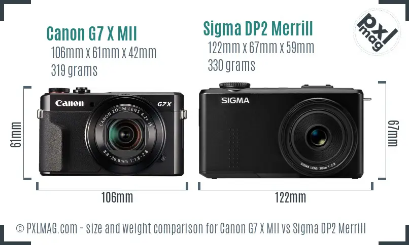 Canon G7 X MII vs Sigma DP2 Merrill size comparison